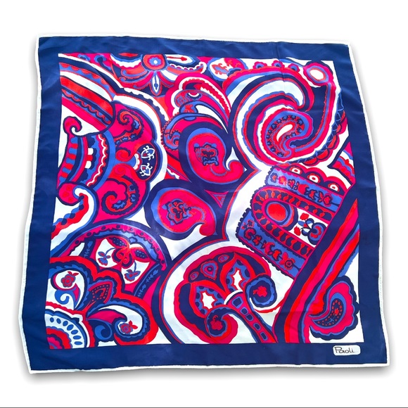 paoli Accessories - Vintage Paoli “Handcrafted in Japan” Blue & Pink Oversized Paisley Scarf